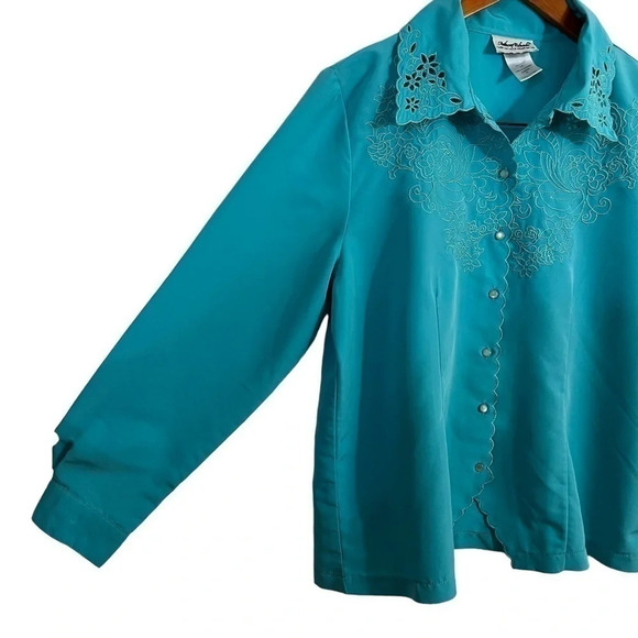 Anthony Richards Blue Button Up 12 Eyelet Cutout Embroidered Flowers Scalloped - Picture 8 of 9